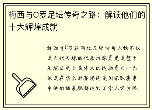 梅西与C罗足坛传奇之路：解读他们的十大辉煌成就
