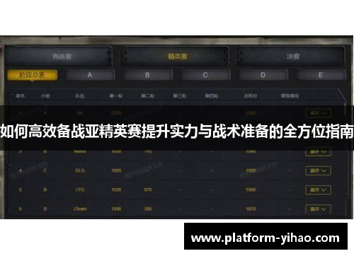 如何高效备战亚精英赛提升实力与战术准备的全方位指南